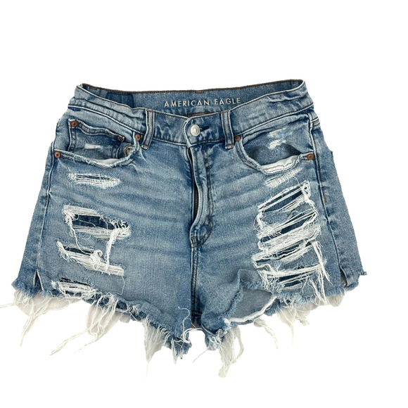 American Eagle Distressed Shorts Women Size 6 Light Blue Ripped Denim - Picture 1 of 12